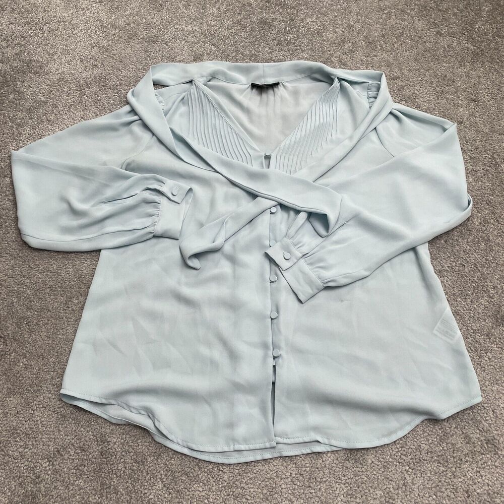 J.Crew Blouse Womens 0 Light Blue Long Sleeve Chiffon Button Up Neck Tie Work